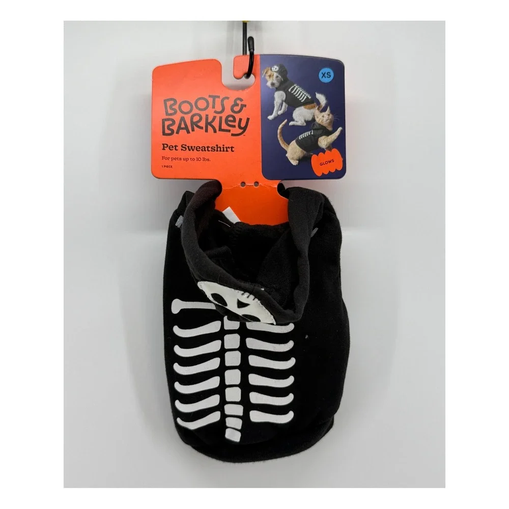Boots & Barkley Pet Skeleton Hoodie Sweatshirt Glow in the Dark Black XS